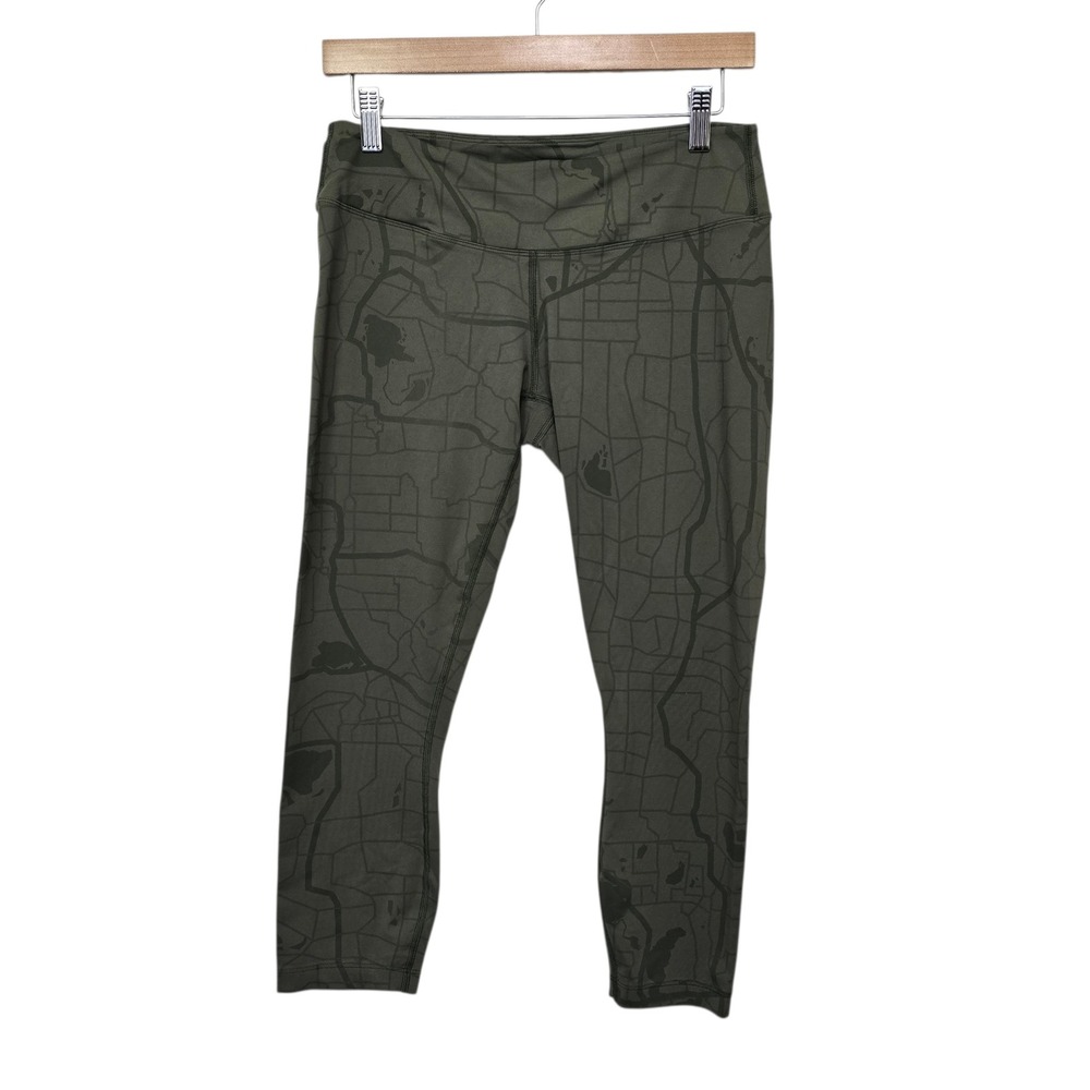 NOBULL Womens Training Leggings‎ Olive Green Map Print Cropped Size Large
